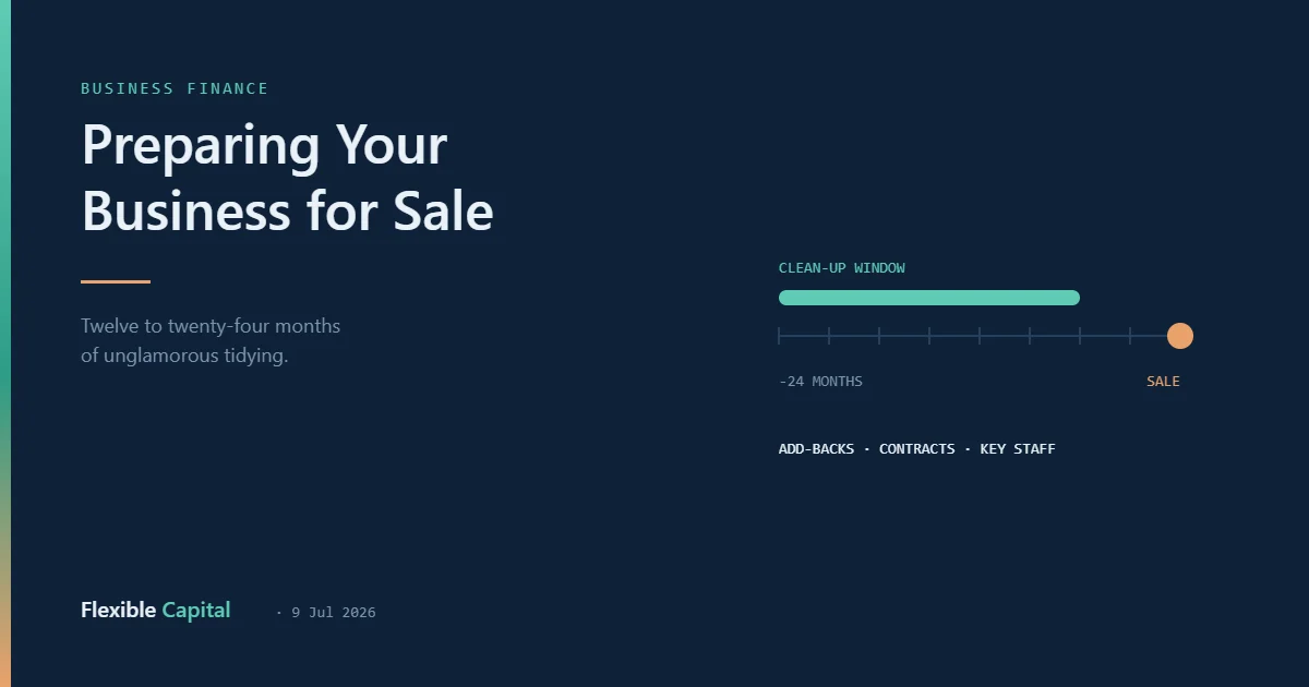 Twenty-four month timeline running to a business sale.